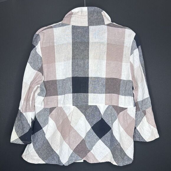 Women's Multi-Color Plaid 3/4 Length Sleeve Farmhouse Flowy Peplum Shirt - Picture 2 of 11